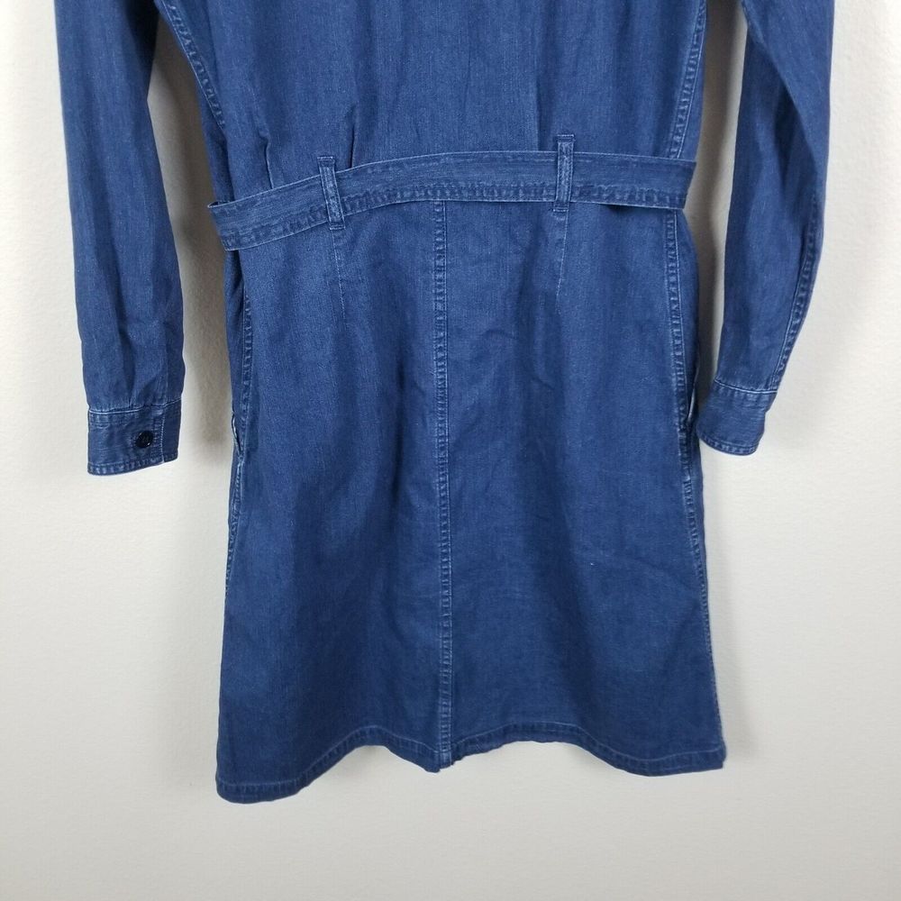 A.P.C. Indigo Chambray Denim Minimalist Cotton Knee Length Belted Shirt Dress M - Picture 12 of 13